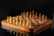 Jeu d'échecs Magnétique Pliant en bois d'acacia et buis de petite taille (30x30cm)