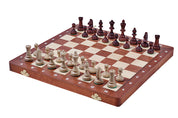 Jeu d'échecs de Tournoi en marqueterie de bois d'acajou et sycomore de taille 4 - Ensemble Complet avec 2 Dames supplémentaires