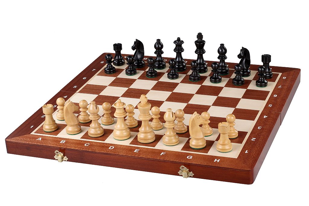 Jeu d'échecs de tournoi avec les pièces German Knight Ebonized en bois teinté de taille 6 (54x54cm) - L'ensemble complet - Jeu d'échecs de tournoi avec les pièces German Knight Ebonized en bois teinté de taille 6 (54x54cm) - L'ensemble complet