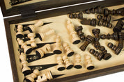Jeu d'Echecs + Dames + Backgammon en bois de charme, de grande taille (40 x 40cm) - Ensemble comprenant trois jeux pour deux joueurs