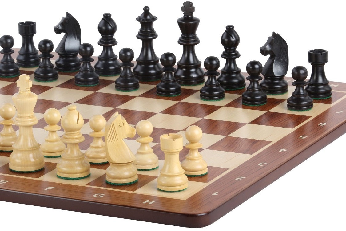 Scacchiera nera No6+ pezzi tedeschi ebanizzati da 3,75". - Scacchiera nera No6+ pezzi tedeschi ebanizzati da 3,75".