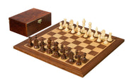 Juego de ajedrez de torneo nº 4 - tablero de 40 mm + piezas Sunrise Staunton de 78 mm en baúl de madera
